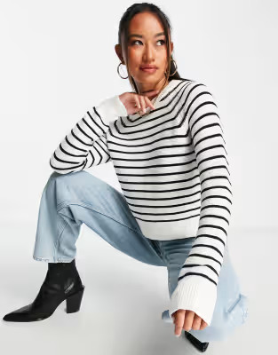 French Connection relaxed knitted sweater in white and black stripe | ASOS (Global)