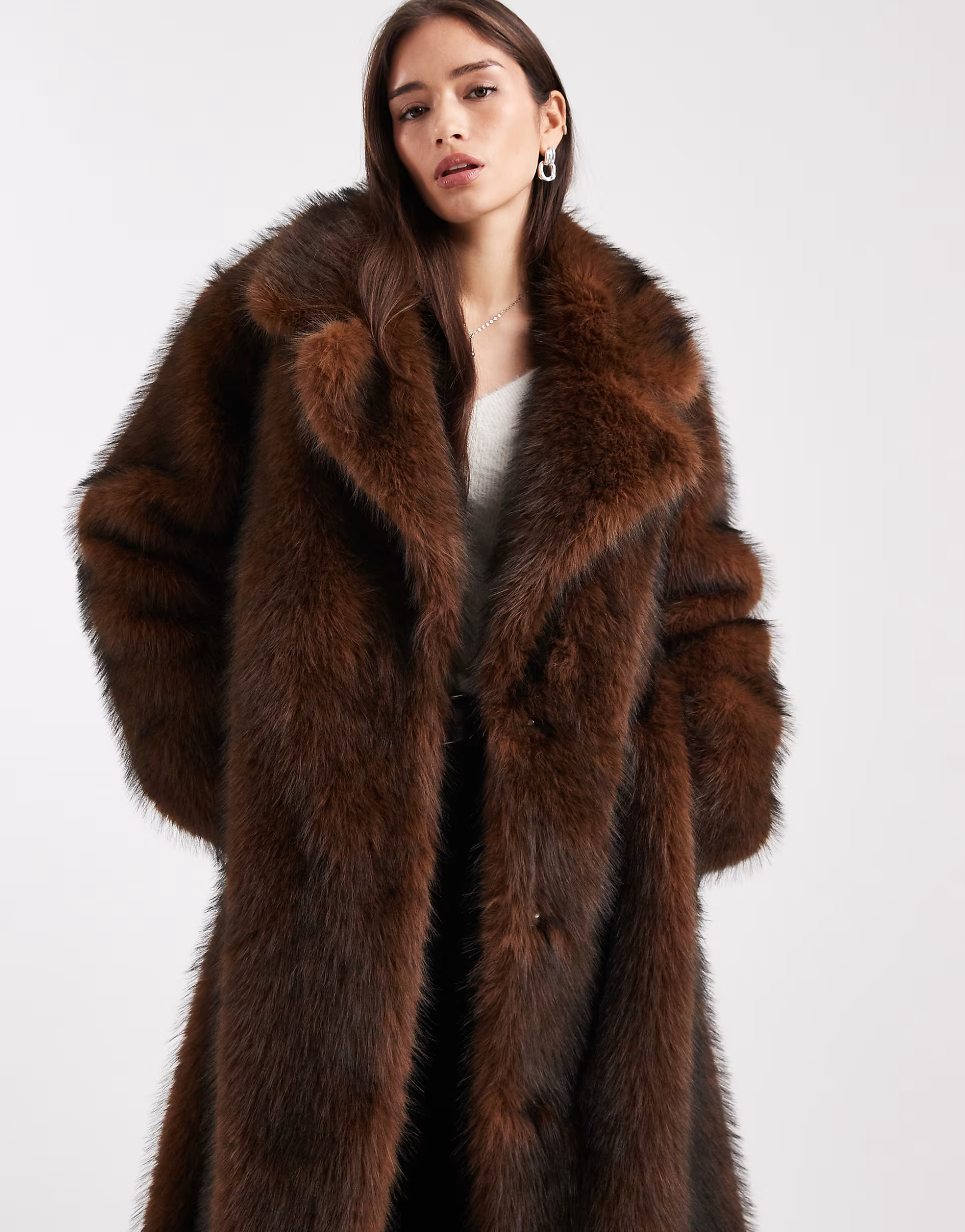 ASOS DESIGN longline faux fur belted jacket in chocolate | ASOS | ASOS (Global)