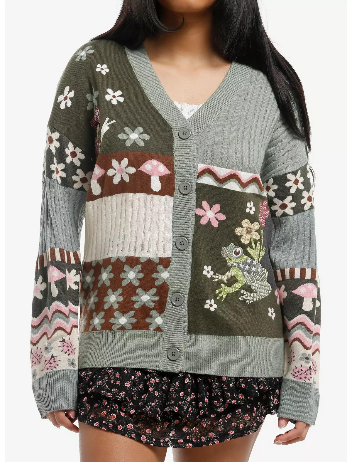 Thorn & Fable Frog & Snail Patchwork Girls Cardigan | Hot Topic | Hot Topic