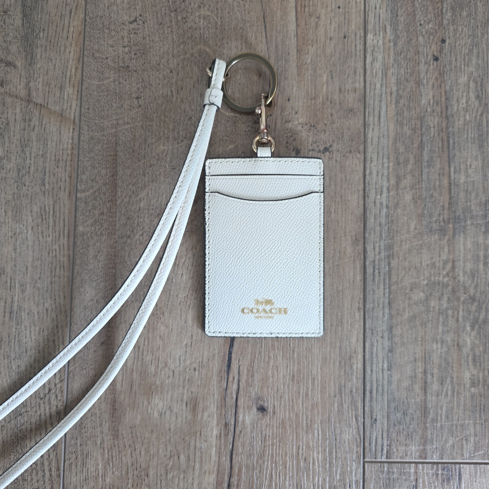 Coach Beige Leather ID/Document Holder Lanyard w/ Clear ID Window Logo | eBay US