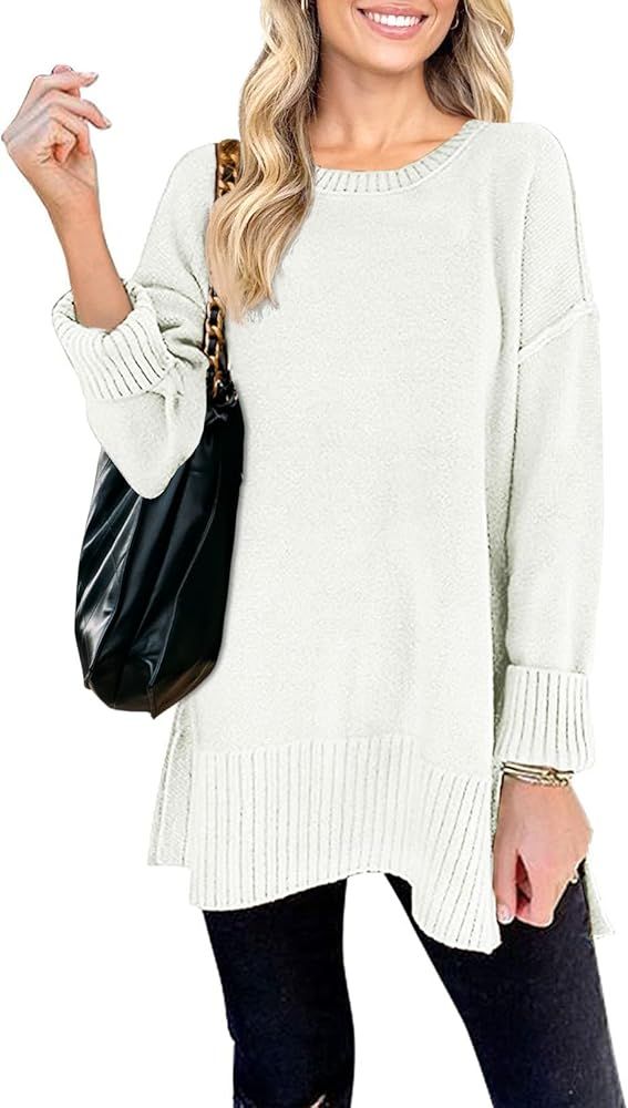 MEROKEETY Women's 2024 Fall Casual Crew Neck Side Split Pullover Sweater, Amazon Fashion Finds,  | Amazon (US)