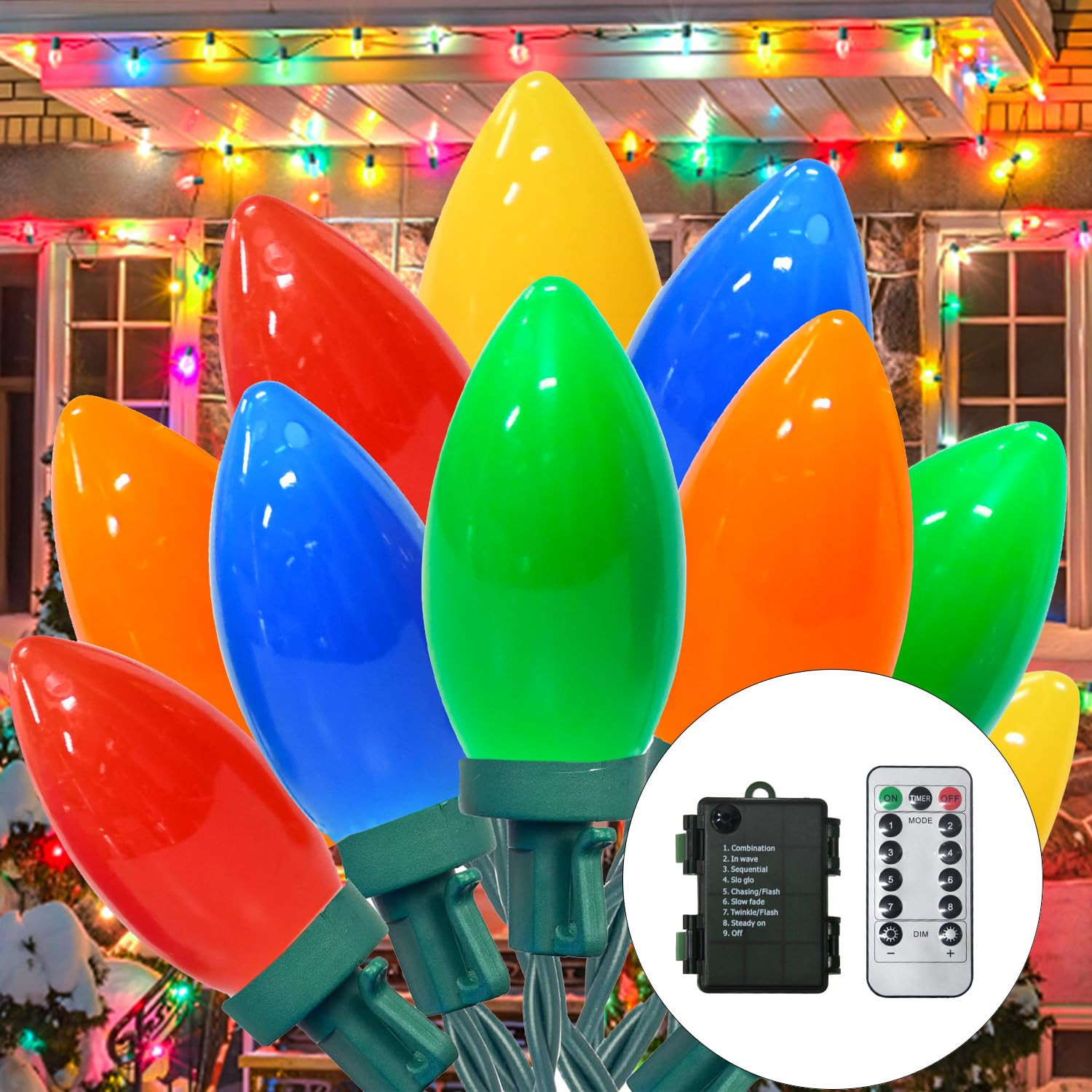 27.5Ft C9 LED Christmas Lights Battery Operated with Remote, LED Multicolor Outdoor Christmas Tre... | Amazon (US)