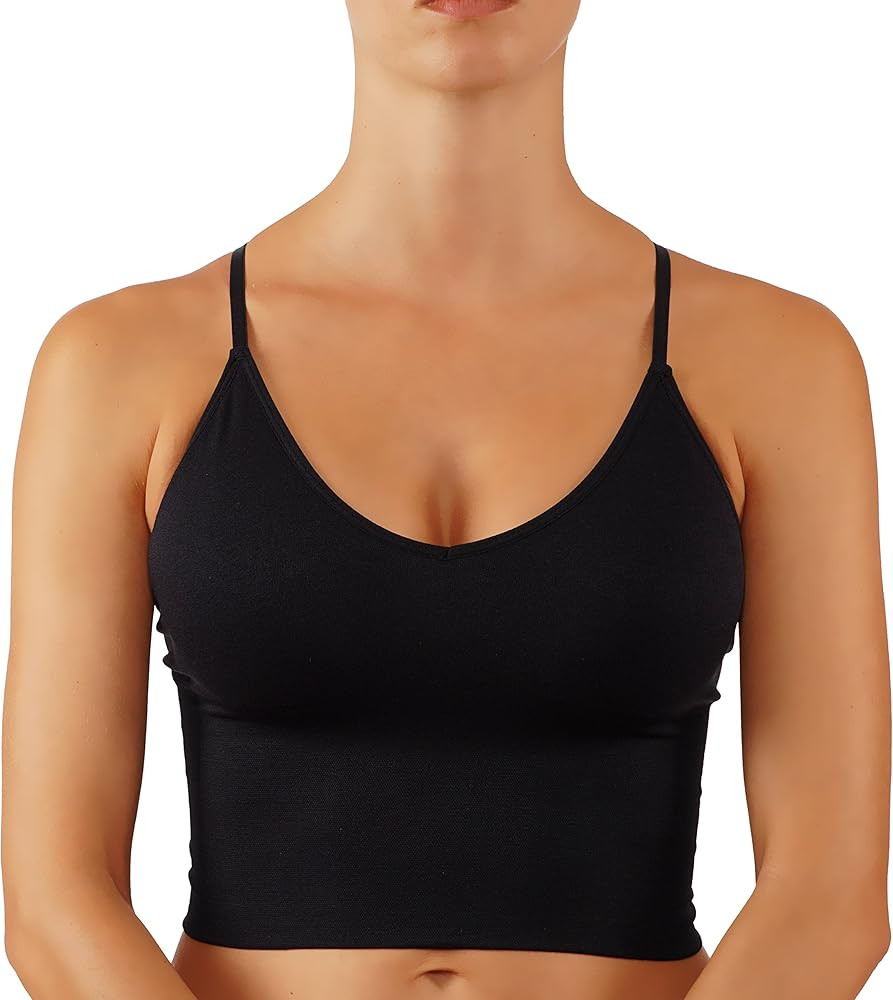 ROUGHRIVER Women's Crop Top Yoga Bra CRIS Cross Strapy Back Removable Padding Cami | Amazon (US)