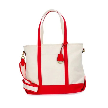 Free Assembly Women's Medium Canvas Tote, Natural/Red Star | Walmart (US)