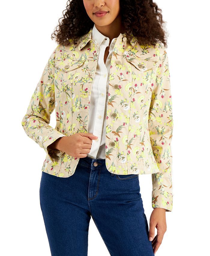 Charter Club Lush Garden Printed Denim Jacket, Created for Macy's & Reviews - Jackets & Blazers -... | Macys (US)
