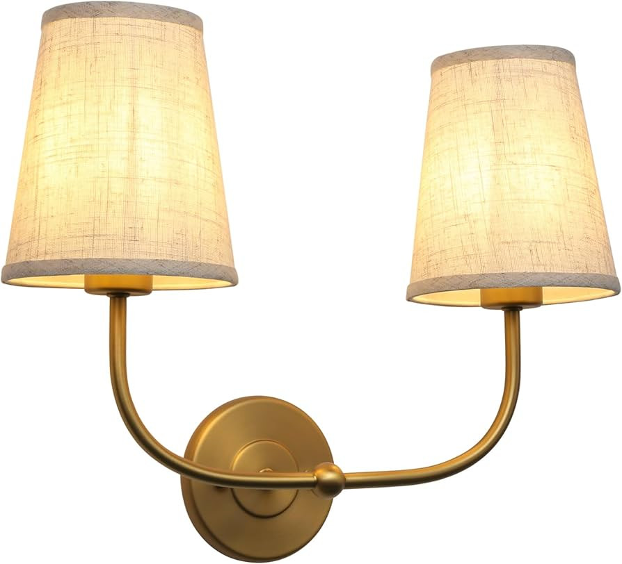 Permo Classic Double Sconce Antique Wall Sconce, 2-Light Flared Funnel Linen Beige Lampshade with... | Amazon (CA)