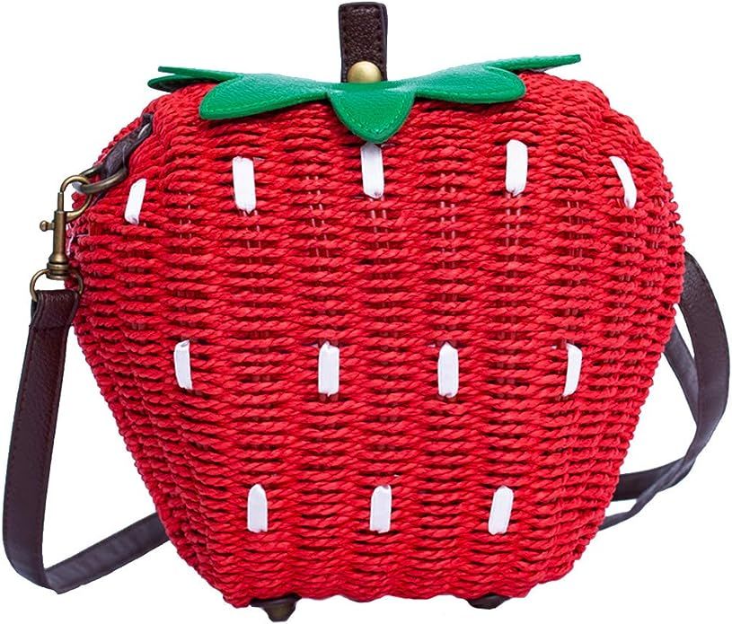 123Arts Women's Strawberry Fruit Weave Shoulder Bag Messenger Bag Beach Bag Purse, Red, 21*18cm | Amazon (US)