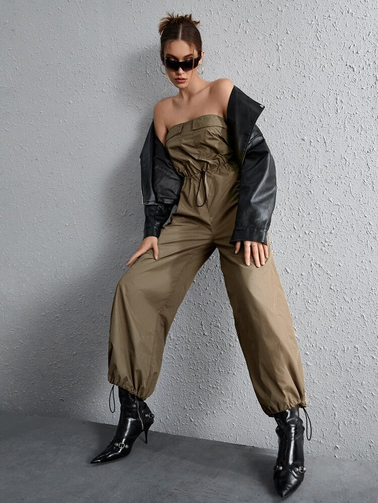 SHEIN ICON Drawstring Waist Tube Jumpsuit | SHEIN