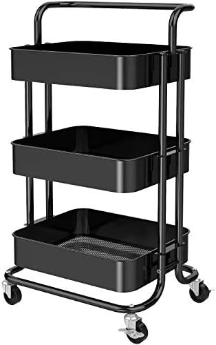 3 Tier Mesh Utility Cart, Rolling Metal Organization Cart with Handle and Lockable Wheels, Multifunc | Amazon (CA)