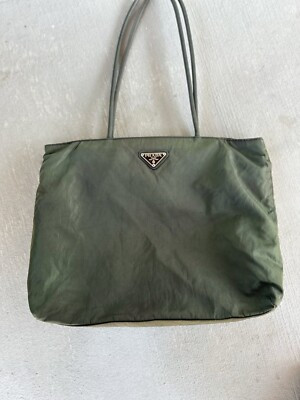 Vintage PRADA Tote Bag Nylon Khaki Silver  | eBay | eBay US