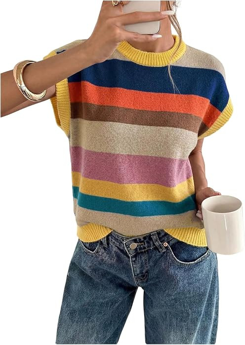 MakeMeChic Women's Short Sleeve Cozy Sweater Lightweight Knit Tops | Amazon (US)