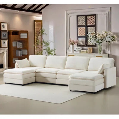 136" Cloudy Modular 3 Seater Sofa Set,Modern L-Shaped Sectional Sofa With 2 Movable Ottomans For Apartment, Living Room | Wayfair North America