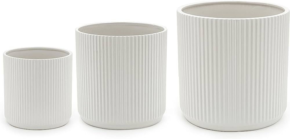 Amazon Basics Assorted Sizes Fluted Ceramic Round Planters, Set of 3, White, 6-Inch, 8-Inch, 10-I... | Amazon (US)