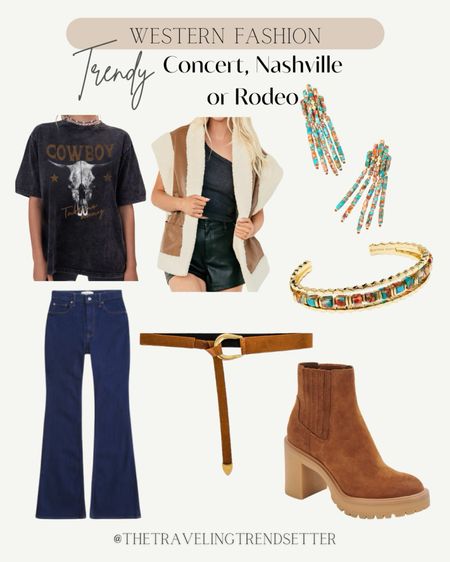 Western outfit, ideas concert outfit, ideas, national outfit, ideas, Sherpa vest, flares denim T-shirt, how to style T-shirt, cowboy Rodeo, suede boots, Lainey Wilson, Kendra Scott, outfit, brown belt, Abercrombie denim, LTK sale, casual outfit, idea country music

#LTKworkwear #LTKstyletip #LTKfindsunder50