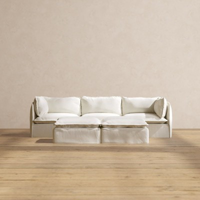 Anabei Modular Washable 3-Seater Sofa + Bench Ottoman | Deluxe+ Seat & Cloud Pillow | Plush Weave in Eggshell | Target