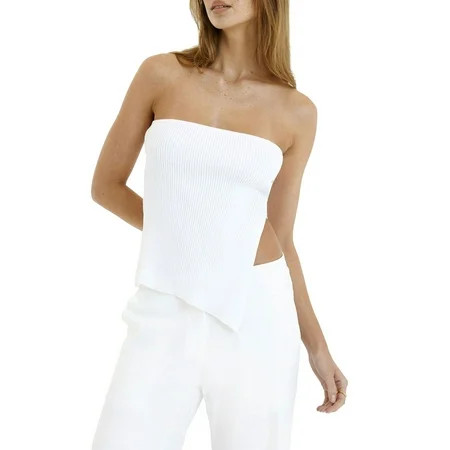 CenturyX Women s Split Tube Tops Summer Strapless Ribbed Bandeau Tops | Walmart (US)