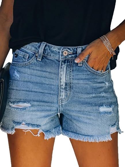 Govc Womens Summer Casual High Rise Ripped Frayed Raw Stretchy Denim Jean Shorts | Amazon (US)