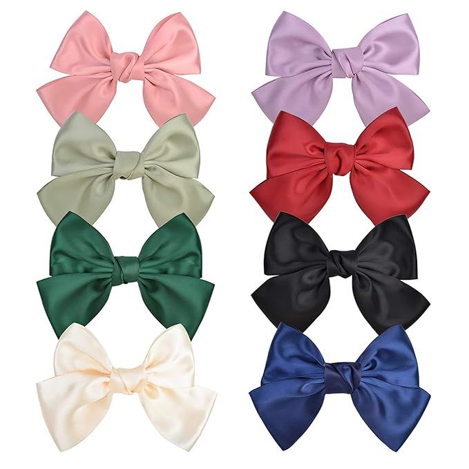 8pcs Big Hair Bows Clips 8 Inches Stain Ribbon Silk Hair Barrettes Bowknot Hair Accessories for W... | Amazon (US)