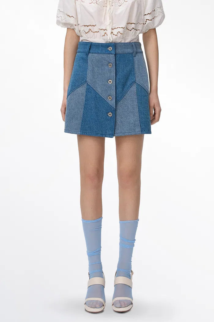 Angie Colorblock Denim Skirt in Tencel Lyocell Blend | Fabrique