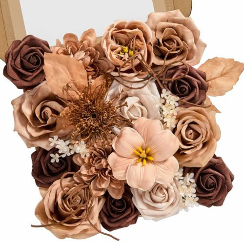 Serwalin Artificial Flowers,Brown & Apricot Fake Silk Flowers for DIY Wedding Bouquets Bridal Shower Centerpieces Floral Arrangements Party Tables Home Decorations | Amazon (US)