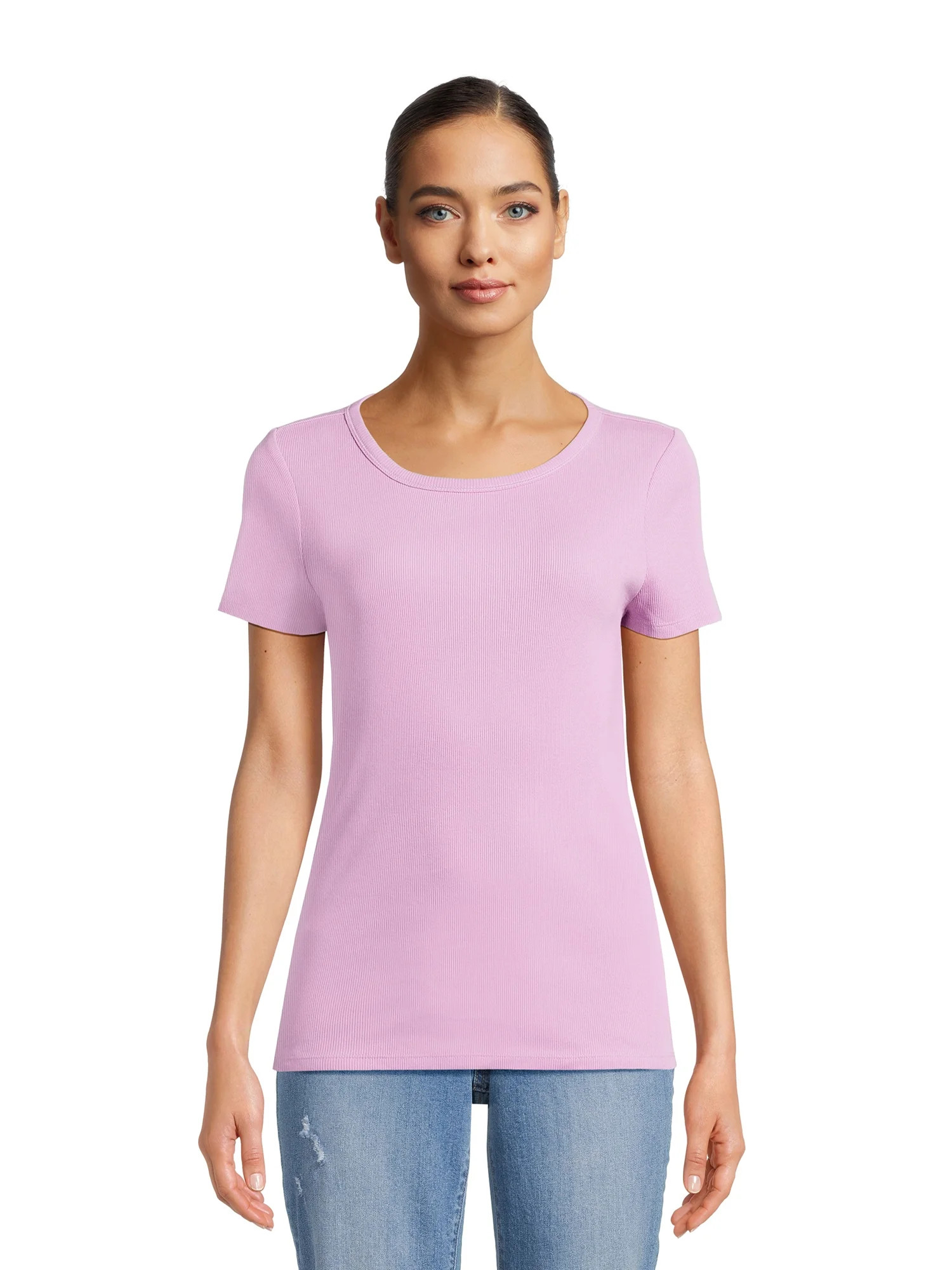 Time and Tru Women’s Rib Tee with Short Sleeves, Available in 1-Pack, Sizes XS-XXXL | Walmart (US)