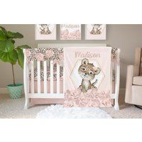 Leopard Floral Girl Crib Bedding, Cheetah Baby Bedding Set, Rose Nursery, Blush Pink, Mauve, Nursery | Etsy (US)