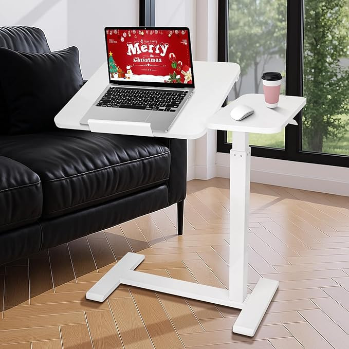 Adjustable Pneumatic Overbed Bedside Table with Wheels Split Top Tilting Mobile Standing Desk Por... | Amazon (US)