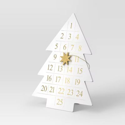 19" Wood Tree Christmas Advent Calendar with Star Counter White/Gold - Wondershop™ | Target