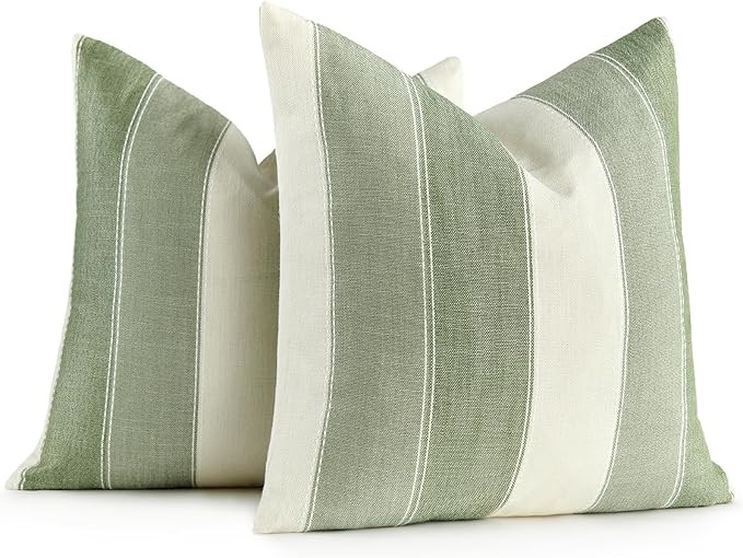 AmHoo Pack of 2 Farmhouse Stripe Check Throw Pillow Covers Set Case Cotton Linen Decorative Pillo... | Amazon (US)