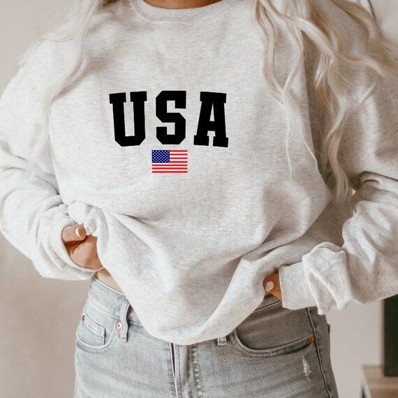 USA Sweatshirt, Womens Sweatshirt, America Sweatshirt, White sweatshirt, Vintage Sweatshirt, USA ... | Etsy (US)