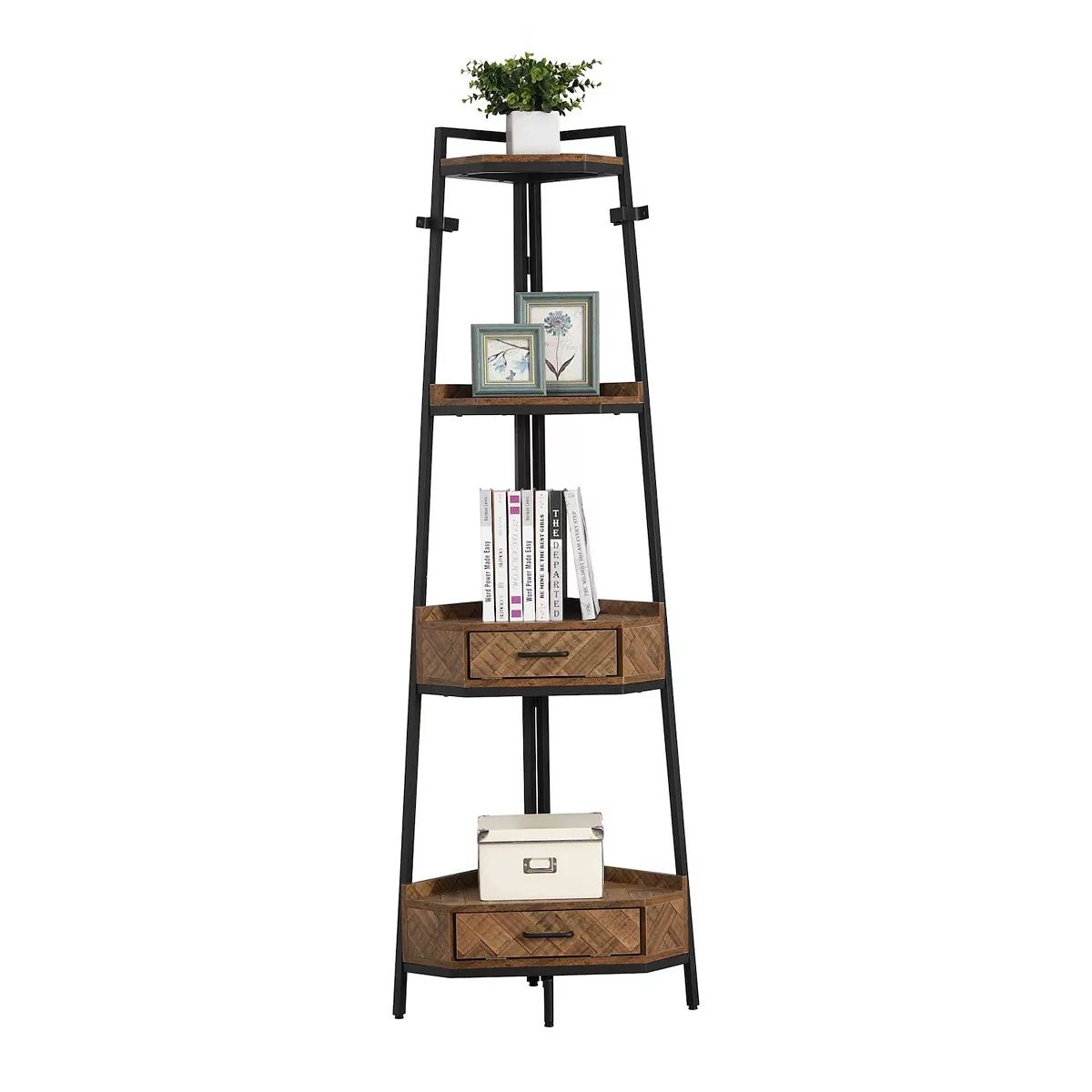 72.64'' Tall 4-tier Corner Shelf Industrial Bookcase With Two Drawers | Kohl's