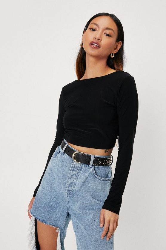 Petite Slinky Open Back Strappy Top | Nasty Gal (US)