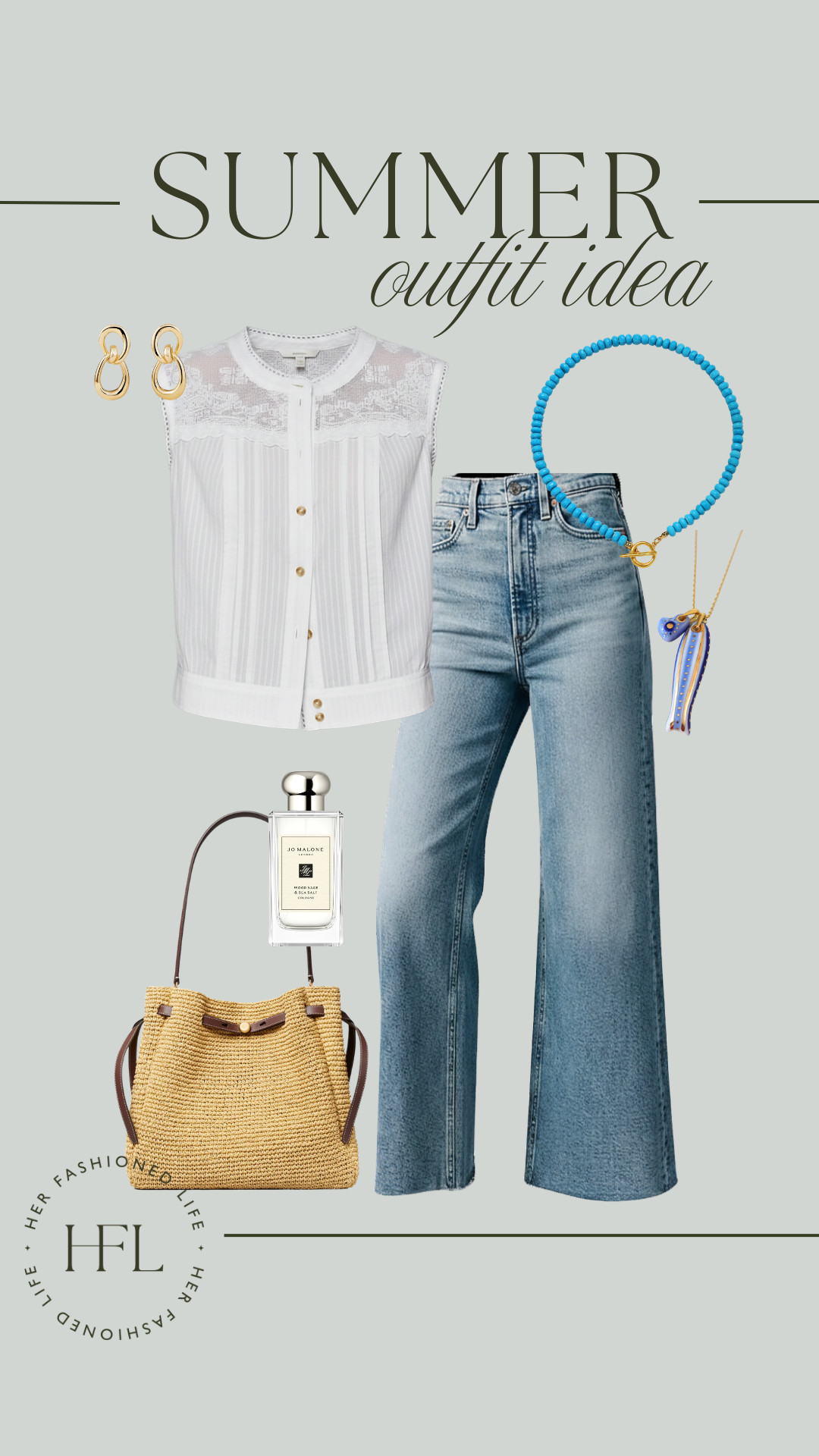 Easy summer outfit idea — a lace top, wide leg jeans, and a raffia bag. Simple and so chic. #Anthropologie #Nordstrom  

 #LTKgrwm #LTKootd #LTKOver40