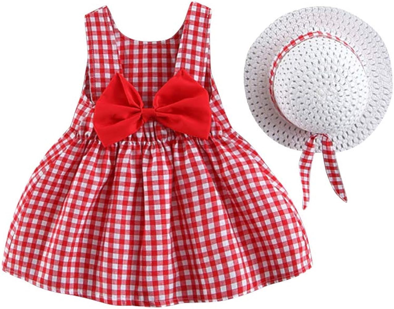IBTOM CASTLE Baby Girls Party Summer Tutu Dresses Backless Bowknot Flower w/Straw Hat Princess Pa... | Amazon (US)