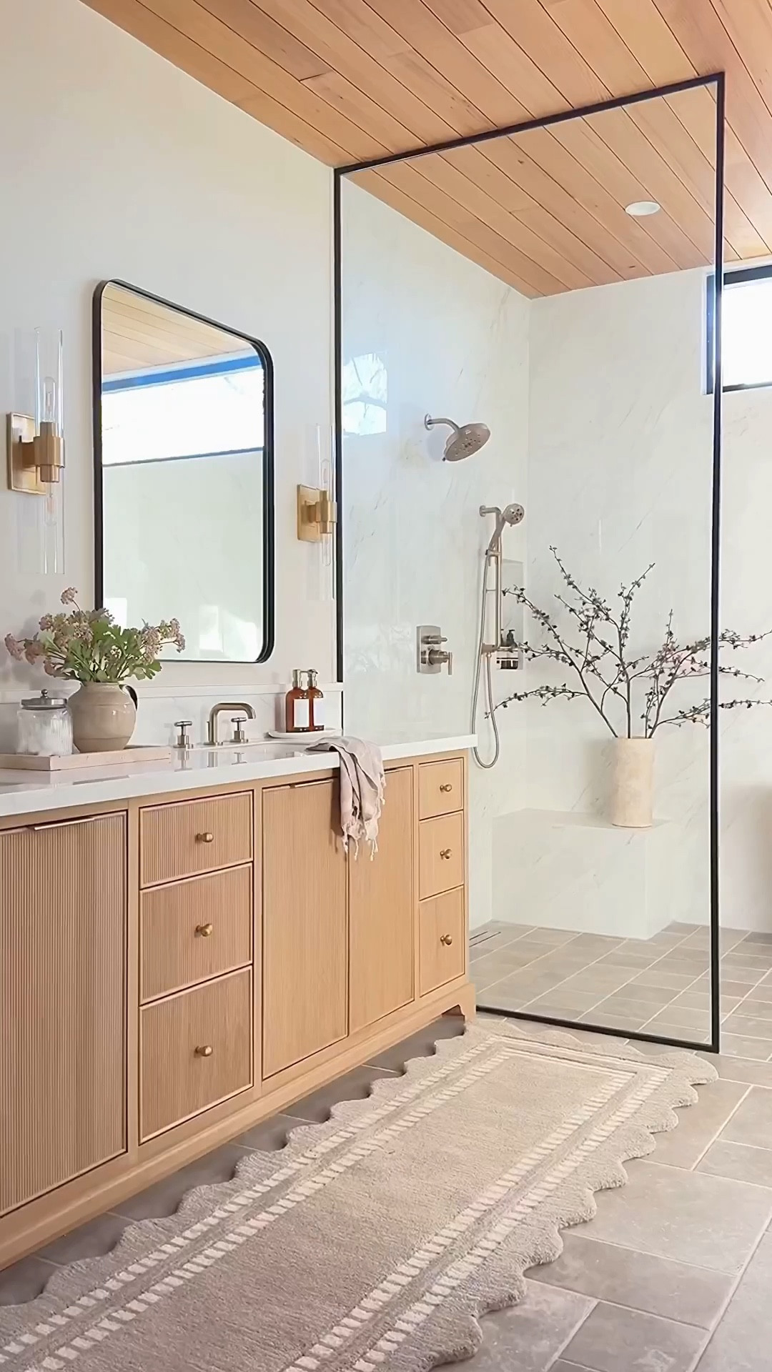 The scallop detail on this runner is SO pretty! I love the warmth it adds to our space and we the perfect little refresh in our space! Such a great price and high-quality. You can even get a large size rug for only $500! 

Wood vanity, gray tile, Shower Glass door, rectangular mirror medicine cabinet, brass sconces, brass shower faucet glass sconces shower plumbing rectangle black mirror

#LTKFindsUnder100 #LTKHome #LTKSaleAlert