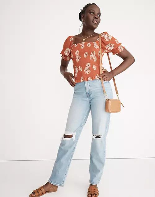 (Re)sourced Georgette Lucie Puff-Sleeve Smocked Bodice Top in Moody Blooms | Madewell