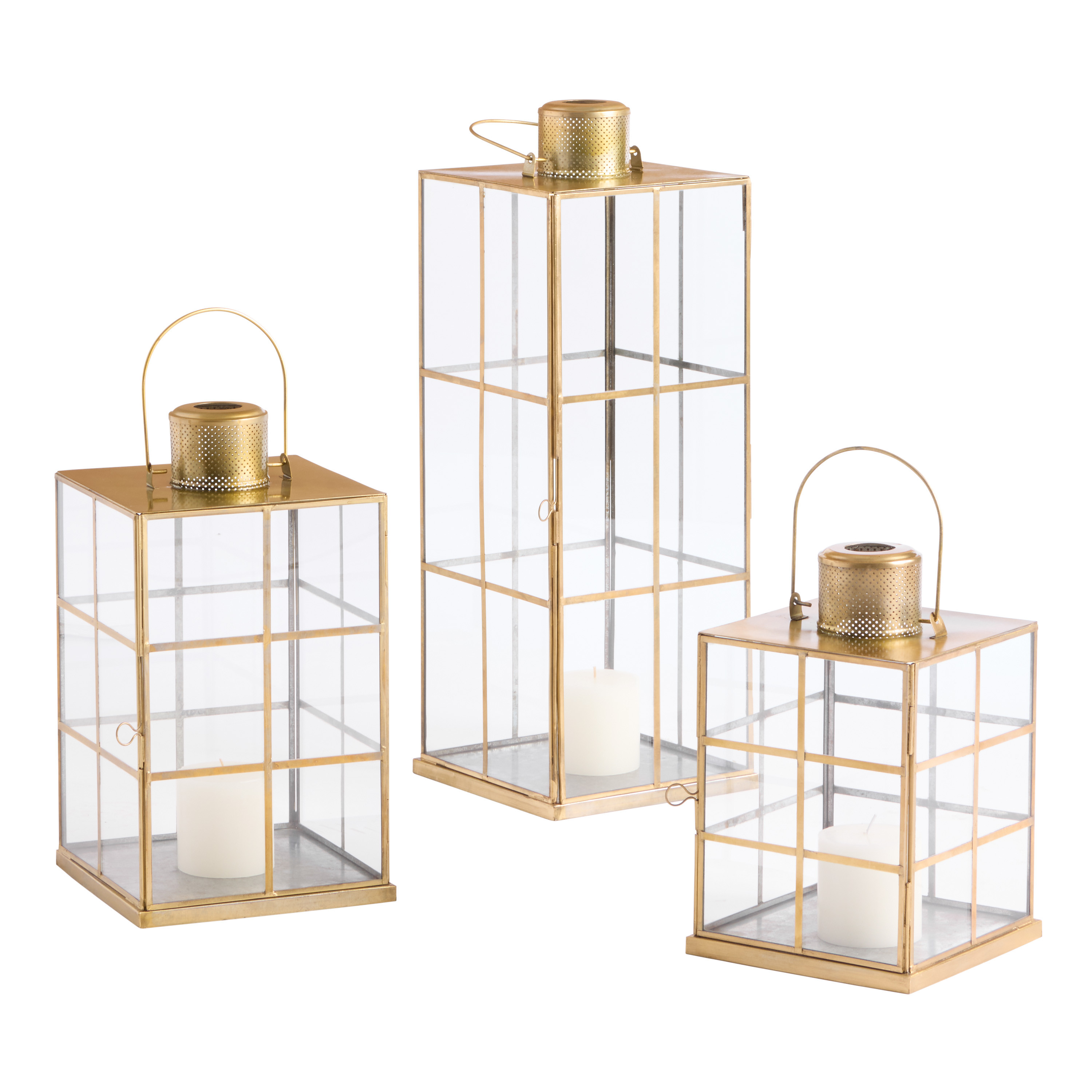 Antique Brass Windowpane Cargo Candle Lantern | World Market