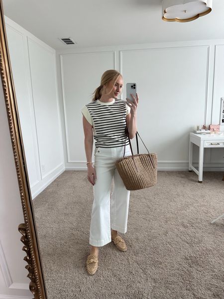 One of my most worn tops this season! This outfit would make a cute casual workwear look! Wearing size small in the top and medium in the pants! Summer outfits // white pants // daytime outfits // work outfits // workwear // Spanx outfits // Spanx AirEssentials // Spanx fashion 

#LTKStyleTip #LTKSeasonal #LTKWorkwear