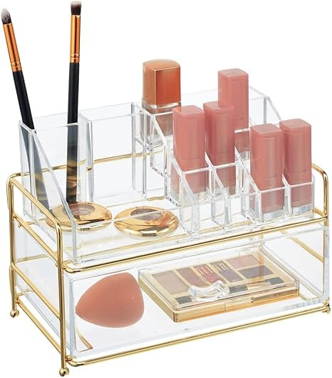 mDesign Plastic Cosmetic Organizer Storage Station Cube with 1 Drawer and 16 Divided Sections for... | Amazon (US)