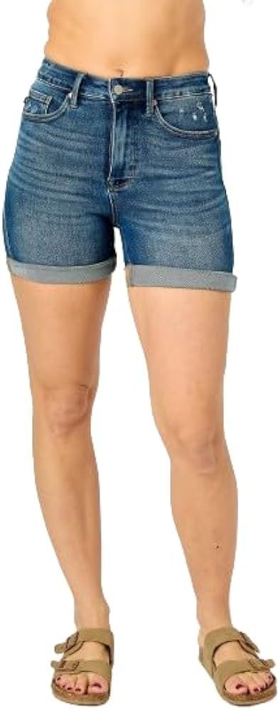 Judy Blue High Rise Tummy Control Vintage Wash Cuffed Shorts | Amazon (US)