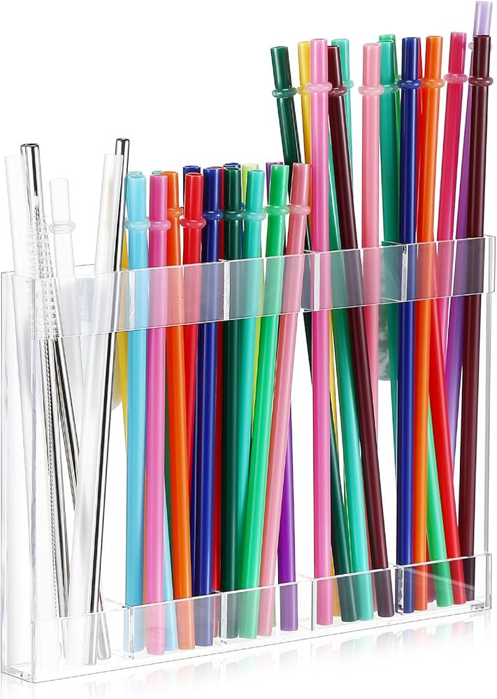 Acrylic Straw Holder with Double Sided Adhesive Tape Tumbler Straw Organizer for Cupboard Reusabl... | Amazon (US)