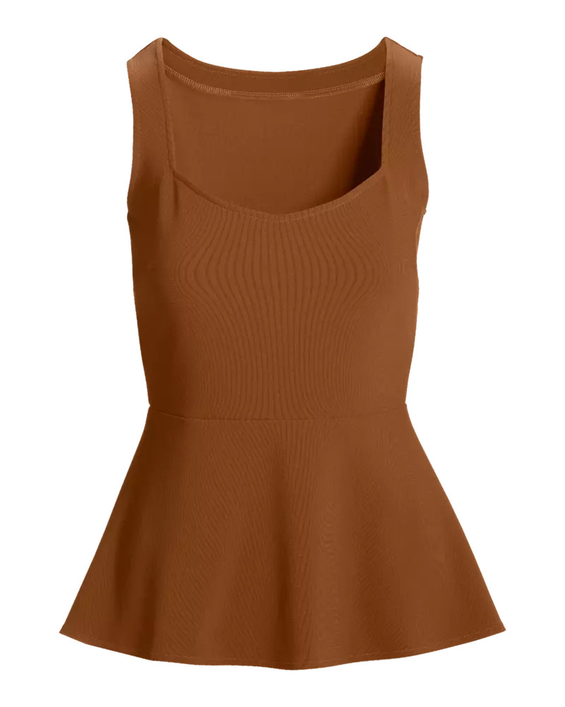 Beyond Travel Sleeveless Peplum Top - Toffee | Boston Proper | Boston Proper