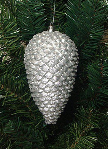 DAK 6 Count Silver Splendor Shatterproof Glitter Pine Cone Christmas Ornaments, 6.5" | Amazon (US)