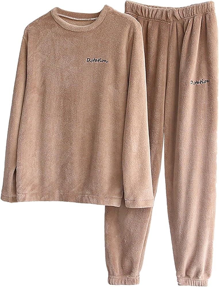 Winter Warm Fleece Sleepwear for Women 2-Piece Pajamas Set Long Sleeve Crewneck Nightwear Loungew... | Amazon (US)