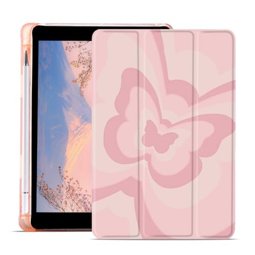 JOYLAND Pink Butterfly Pad Case for 11 Inch iPad Air(2024) with Pencil Holder, Fashion Foldable Smart Stand Back Cover, Auto Wake/Sleep Full Body Airtective Anti-Slip Shockproof Case | Amazon (US)