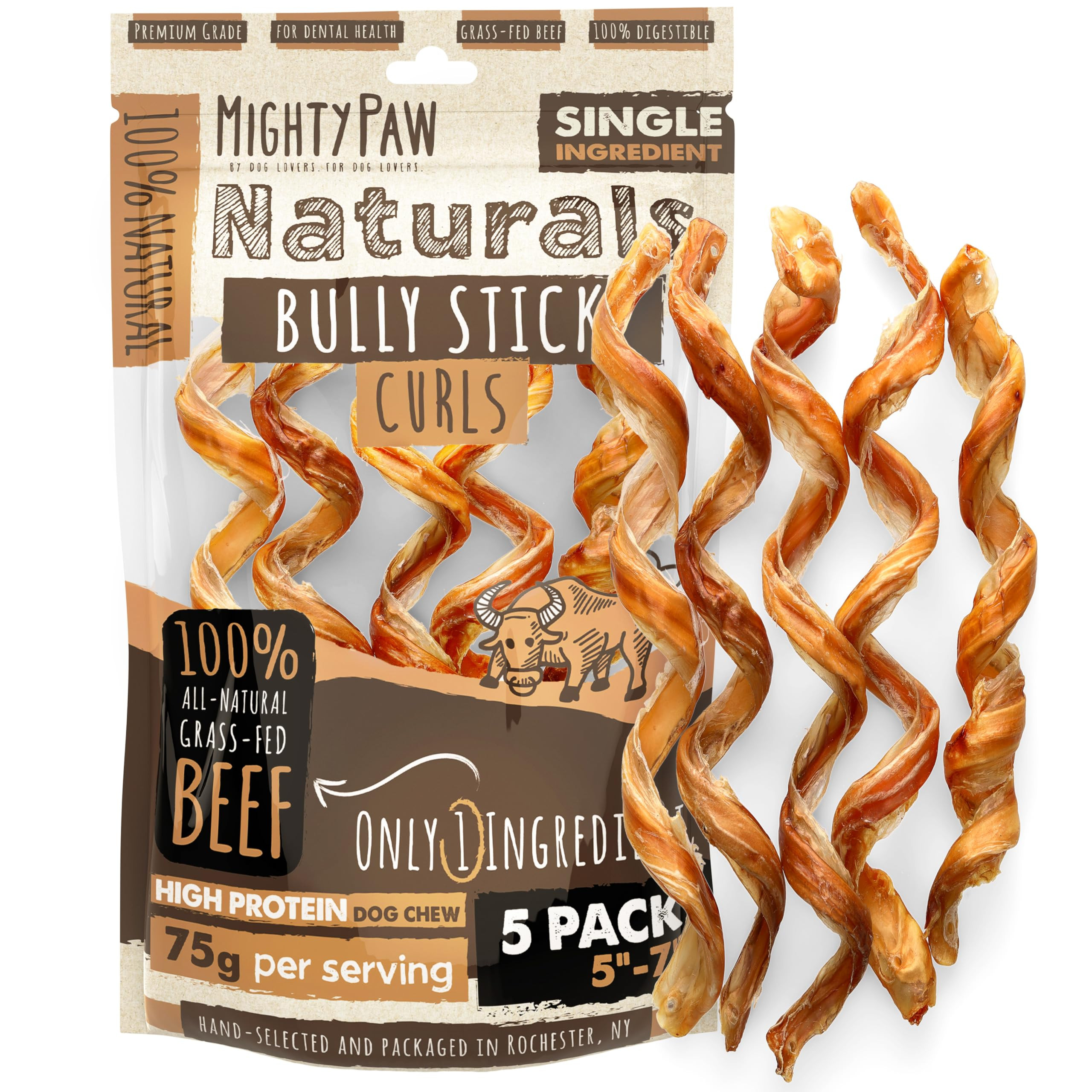 Mighty Paw Naturals Curly Bully Sticks for Dogs - Grass Fed Beef Chews. Bully Sticks for Large Do... | Amazon (US)