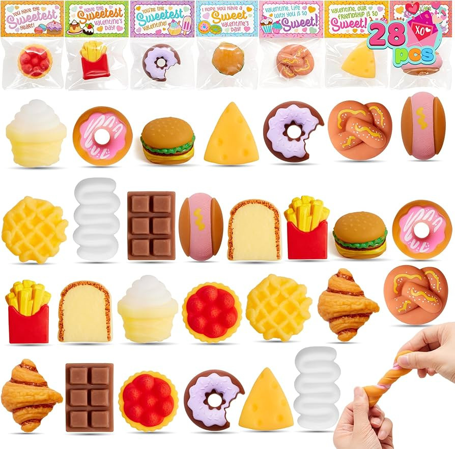 JOYIN 28 PCS Valentine’s Day Dessert Mochi Squishy Toy with Card, Prefilled 14 Design Kawaii Fo... | Amazon (US)