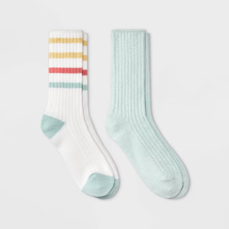 Women's 2pk Multi Striped Ribbed Super Soft Crew Socks - Universal Thread™ 4-10 | Target