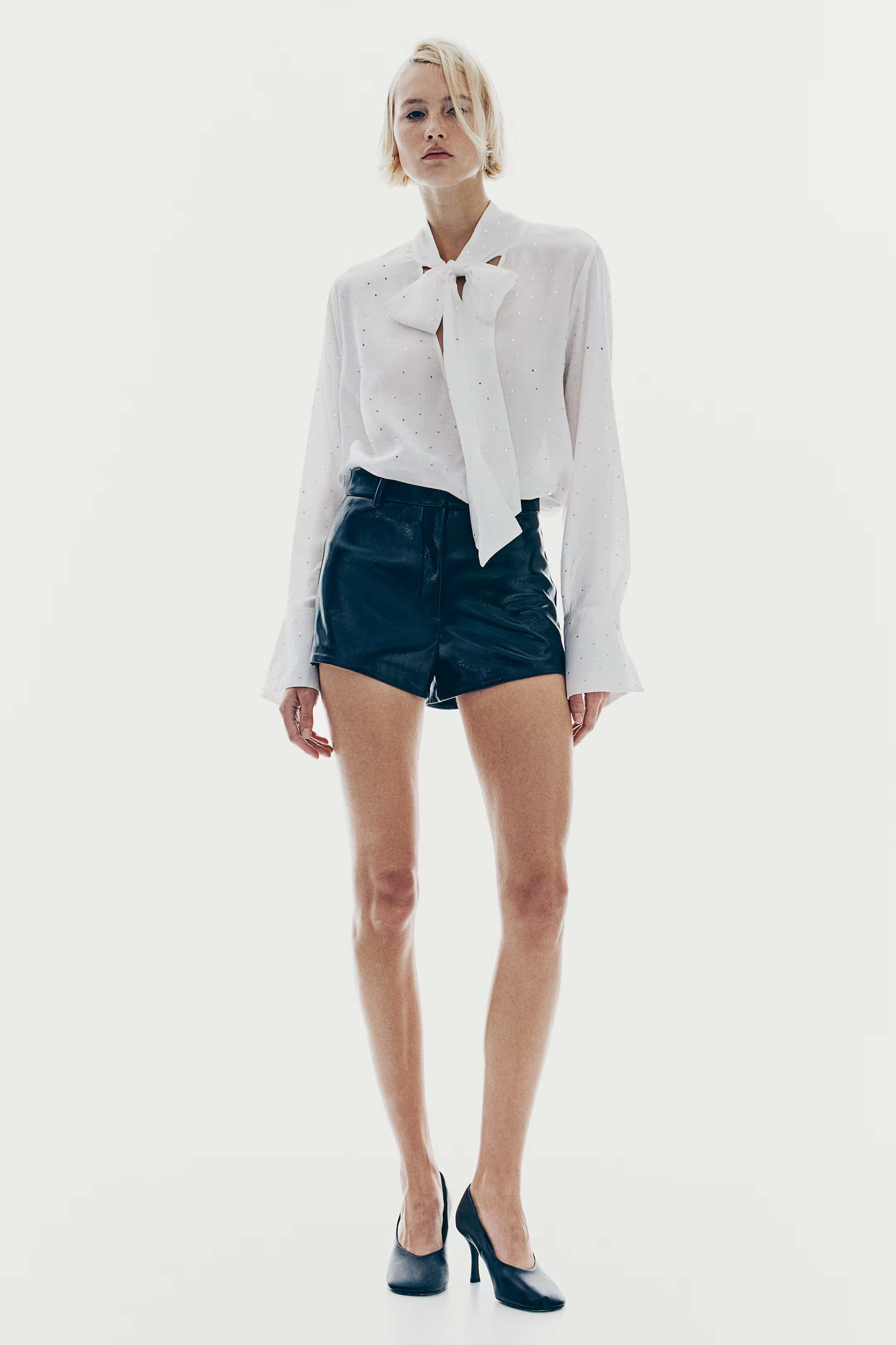 Rhinestone-Embellished Tie-Neck Blouse | H&M (US + CA)