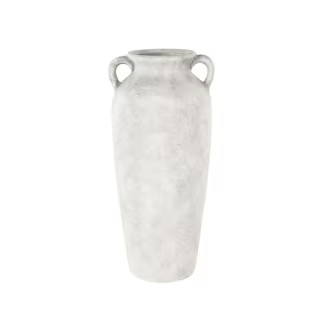 Litton Lane White Antique Style Textured Ceramic Decorative Vase with Black Shadings and Handles ... | The Home Depot